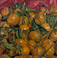 Mandarinas con fondo rosa fuerte, 2006 , oil on canvas 59.1 x 59.1 in