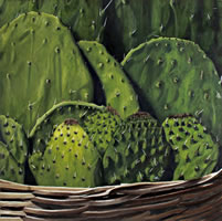 Nopales en canasto, 2015, óleo/lino, 75 cm X 75 cm