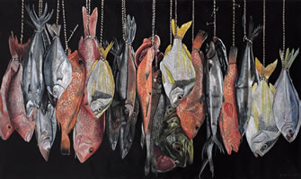 Pescados, 2006, óleo/lino, 154 x 260 cm