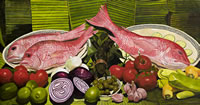 Huachinangos a la veracruzana, 2012, oil on canvas, 49.6 X 102.4 in