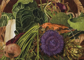 Flor de alcachofa, 2014, óleo/lino, 90 cm X 130 cm