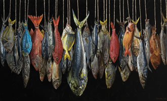 Peces varios, 2014, óleo/lino, 160 cm X 264 cm