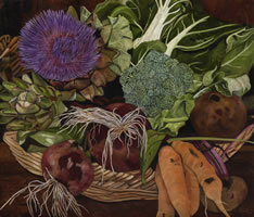 Alcachofas con brócoli, 2014, óleo/lino, 90 cm X 130 cm