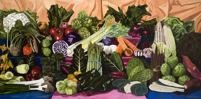 Verduras, 2014, óleo/lino, 134 cm X 270 cm