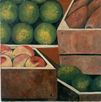 Naranjas verdes, mameyes y duraznos, 1999, oil on canvas