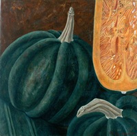 Dos calabazas y media, 2000, oil on canvas