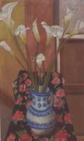 Alcatraces en jarra de talavera, 1993, temple/óleo sobre tela 92.5 x 64 cms