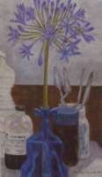 Florero azul, temple-óleo sobre tela 46 x 27 cms