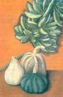 Tres calabazas con penca, 1993, temple-óleo tela 100 x 65 cms