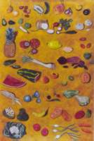 Catálogo de frutas y verduras, 1999, óleo/lino 168 x 112 cms