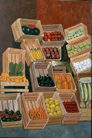 Puesto de verduras y frutas II, 1998, óleo/lino