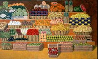 Puesto de verduras y frutas II, 1998, óleo/lino 150 x 248 cms