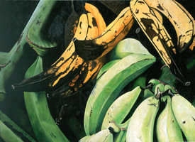 Plátanos machos, 2001, oil on canvas 44.9 x 61.4 in