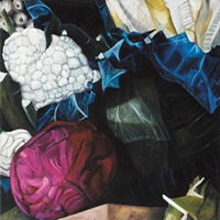 Coliflor y col morada, 2002, oil on canvas 27.6 x 27.6 in