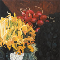 Flores de calabaza, 2002, oil on canvas 27.6 x 27.6 in