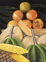 Piña y melones, 2002, oil on canvas 44.9 x 33.5 in