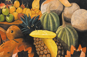 Piña, calabaza y melones, 2002, óleo sobre lino 60 x 92 cms