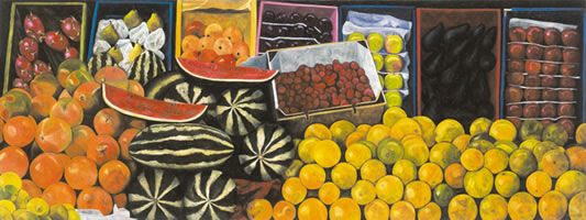 Frutería, 2002, oil on canvas 29.5 x 78.5 in