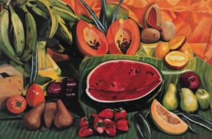 Naturaleza quieta con sandía, 2005, oil on canvas 25.6 x 39.4 in