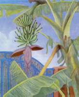 Plátanos con cielo azul, 1993, temple óleo/tela 100 x 65 cms
