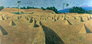 Arpillas de avena I, 2000, oil on canvas 38.2 x 76.8 in
