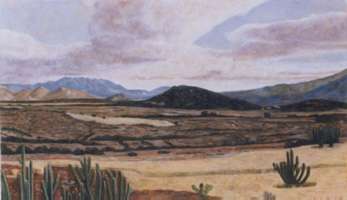 Paisaje rumbo a Teotitlán, Oax, oil on canvas 23.6 x 37.4 in