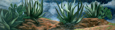 Magueyes Teotihuacanos, 2001, oil on canvas 25.6 x 96.1 in