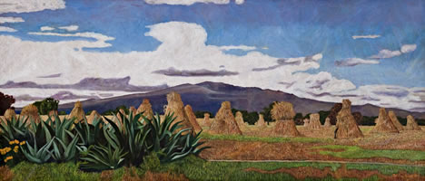 Magueyes y Toros de Maíz, 2010, oil on linen 31.8 X 74.4 in