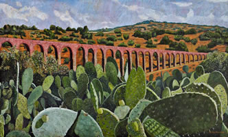 El acueducto del Padre Tembleque, 2010, oil on canvas 42.5 X 70.8 in